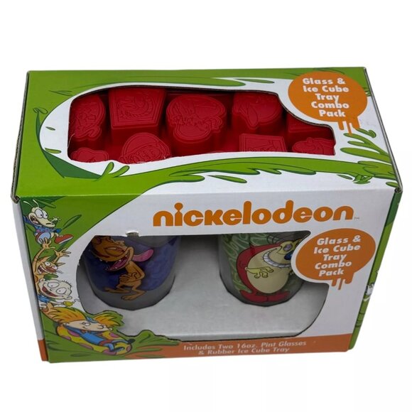New! Ren & Stimpy Pint Glass Set of 2 + Ice Cube Tray Nickelodeon Cartoon - Picture 4 of 4